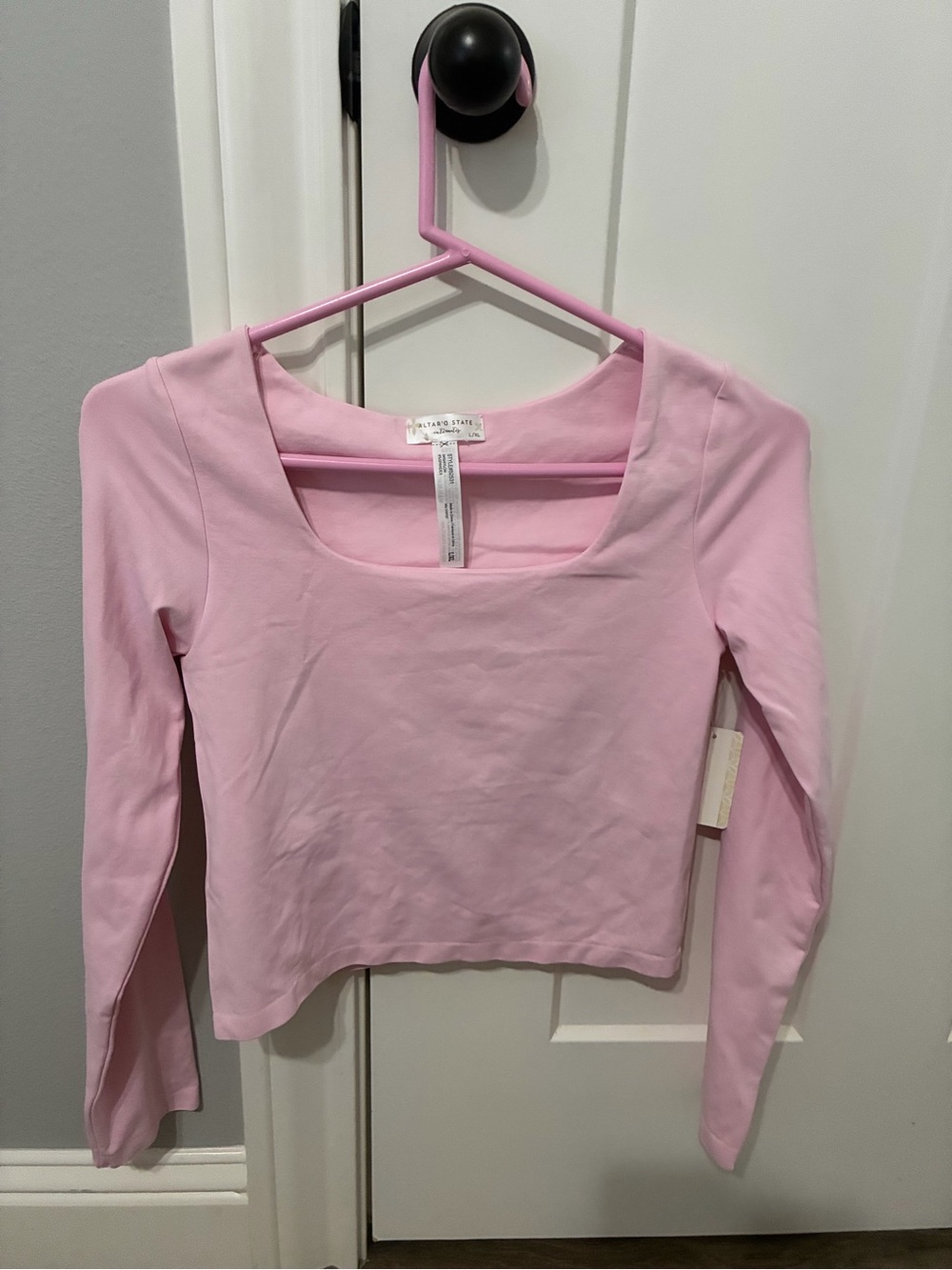 Altar'd State Baby Pink Long-Sleeve Scoop Neck Top